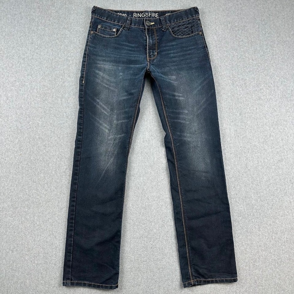 Ring of Fire Mens Jeans Size 32x32 Straight‎ Fit Dark Wash Denim Jeans RN 128172